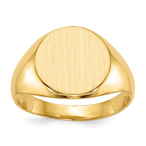 14k gold closed back signet ring with 11.5x12.0mm face, jewelry ring from Solomon Jewelers.