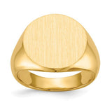 14k gold signet ring with a 15.5x15.0mm closed back design, crafted by Solomon Jewelers.