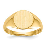 14k gold open back signet ring with 9.5x10mm face, showcasing a classic jewelry design with a smooth band and polished finish.