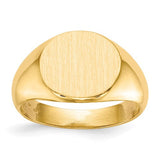 14k gold open back men's signet ring with 13.5x12.5mm face, showcasing polished jewelry design and craftsmanship.