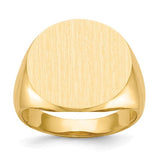 Open back men's signet ring in 14k gold with 18.0x17.5mm face, featuring a sleek, polished design from Solomon Jewelers.