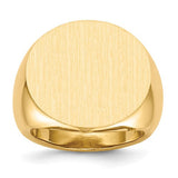 14k gold men's signet ring with an open back, measuring 21.0x21.5mm, jewelry ring by Solomon Jewelers.