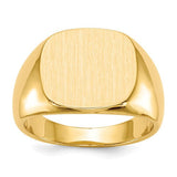 14k gold men's signet ring with a 15.0 x 13.5mm closed back design, crafted by Solomon Jewelers.
