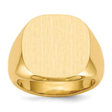 14k gold men's signet ring with 17mm square face, closed back design, crafted by Solomon Jewelers.
