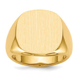 14k gold men's signet ring with an open back, 17x17mm size, crafted by Solomon Jewelers.
