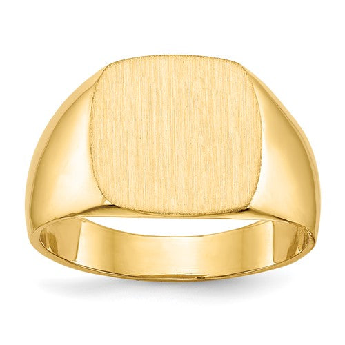 14k gold men's signet ring with 13.0x12.0mm closed back design, crafted by Solomon Jewelers.