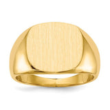 14k gold men's signet ring with a 15.5x14.0mm closed back design, crafted by Solomon Jewelers.