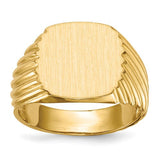 14k gold men's signet ring with open back and 13.5x13.5mm face, jewelry ring from Solomon Jewelers.
