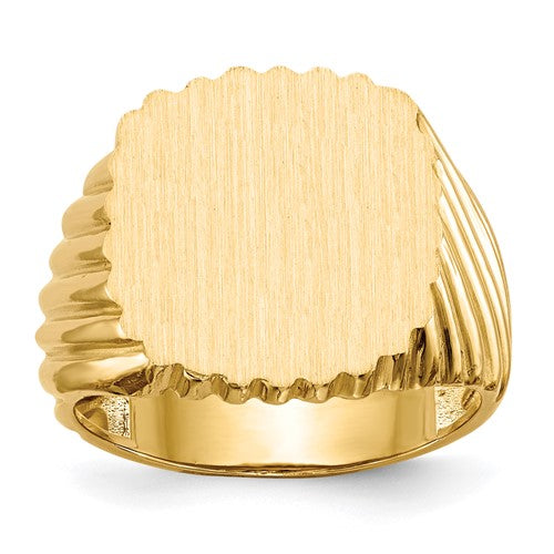 14k men's signet ring with open back, 16.5x18.0mm, gold jewelry featuring a polished finish and classic design.