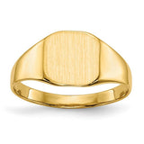 14k gold closed back signet ring with 8.5x8.5mm face, crafted by Solomon Jewelers. Elegant jewelry ring for men or women.