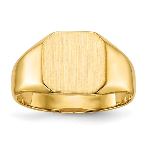 14k gold closed back signet ring with 9.5x9.5mm face, jewelry ring from Solomon Jewelers, displayed on a white background.