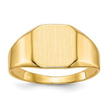 14k gold men's signet ring with a closed back and 11x11mm face, crafted by Solomon Jewelers.