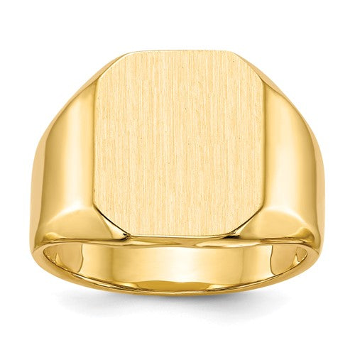 14k gold men's signet ring with 13.0x15.5mm closed back design, featuring a polished finish and classic style.