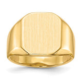 14k gold open back men's signet ring featuring 13.0x15.5mm design, crafted by Solomon Jewelers, showcased from a side view