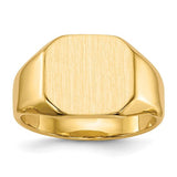 14k gold signet ring with a closed back, measuring 12.5x11.0mm, jewelry ring from Solomon Jewelers.
