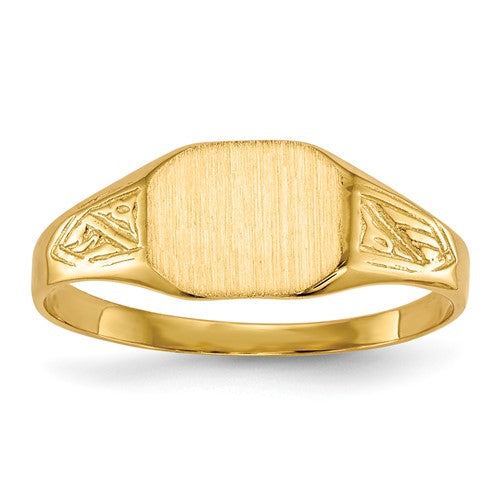 14k gold open back signet ring with 8.5x7.0mm face, showcasing classic jewelry design from Solomon Jewelers