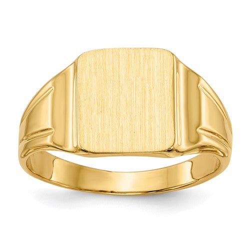 14k gold signet ring with 7.5x9mm closed back design, jewelry ring from Solomon Jewelers featuring a polished finish.