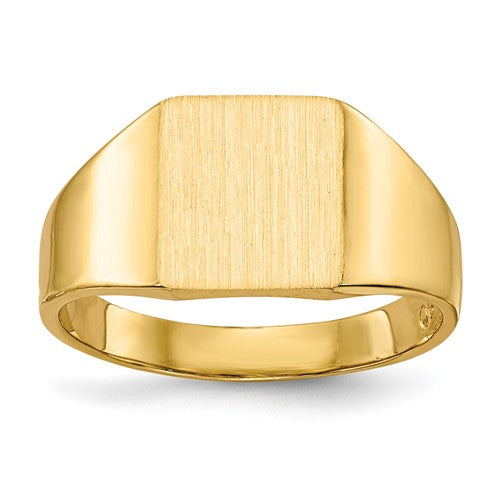 14k gold signet ring with 8.5x9.0mm closed back design, jewelry ring by Solomon Jewelers, displayed on a neutral background.