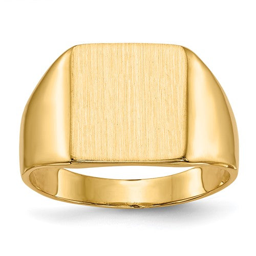 14k gold signet ring with 11.0x11.5mm closed back design, crafted by Solomon Jewelers for elegant jewelry style.