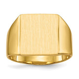 14k gold men's signet ring with a 12x13mm closed back design, jewelry ring by Solomon Jewelers.