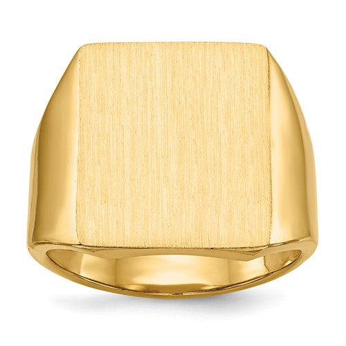 14k gold men's signet ring with a 15x17mm closed back design, showcasing a polished, classic jewelry piece.