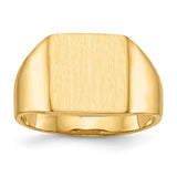14k gold open back signet ring with 11.0x11.5mm face, jewelry ring from Solomon Jewelers, showcasing detailed craftsmanship.