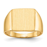 14k gold open back men's signet ring with 13x13mm face, showcasing detailed craftsmanship and a polished finish.