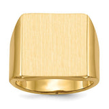 14k gold men's signet ring with open back and 16.5x17.5mm face, featuring a polished finish and classic design.