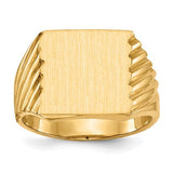 14k gold men's signet ring with a 13x13mm closed back design, crafted by Solomon Jewelers.