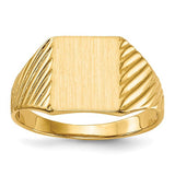14k gold open back signet ring with 8.0x9.5mm dimensions, featuring a classic design from Solomon Jewelers.
