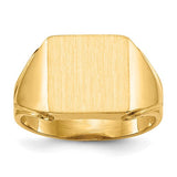 14k gold men's signet ring with open back, 12x12mm size, showcasing a classic jewelry design from Solomon Jewelers.