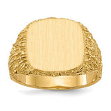 14k gold men's signet ring with 13.5x13.5mm closed back design, jewelry ring from Solomon Jewelers.