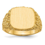 14k gold open back men's signet ring with 13.5x13.5mm face, showcasing detailed craftsmanship and classic jewelry style.