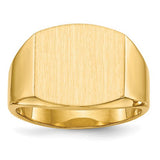 14k gold men's signet ring with a 14.5x13.5mm closed back design, crafted by Solomon Jewelers.