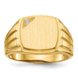 14k gold signet ring with grooved sides and open back featuring AA quality diamonds, crafted by Solomon Jewelers.
