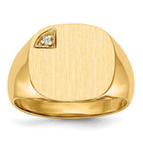 14k gold men's signet ring with AA diamond, 15x15mm, closed back design, Solomon Jewelers jewelry.