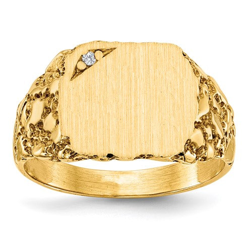 14k gold signet ring with 11.5x10mm AA diamond, closed back jewelry ring from Solomon Jewelers