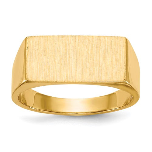 14k gold men's signet ring with a closed back, 16.5x8.0mm size, featuring a polished finish and classic design.