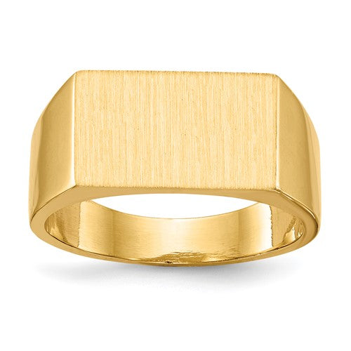 14k gold men's signet ring with 15.0x9.0mm closed back design, crafted by Solomon Jewelers.