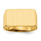 14k gold open back men's signet ring with 18.0x11.0mm face, showcasing detailed craftsmanship and polished finish.