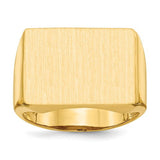 14k gold men's open back signet ring with 19.5x14.5mm face, crafted by Solomon Jewelers, displaying detailed design and polished finish.
