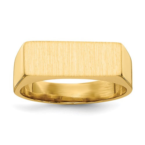 14k gold closed back signet ring with 16.0x6.0mm face, jewelry ring by Solomon Jewelers, showcasing polished gold finish.