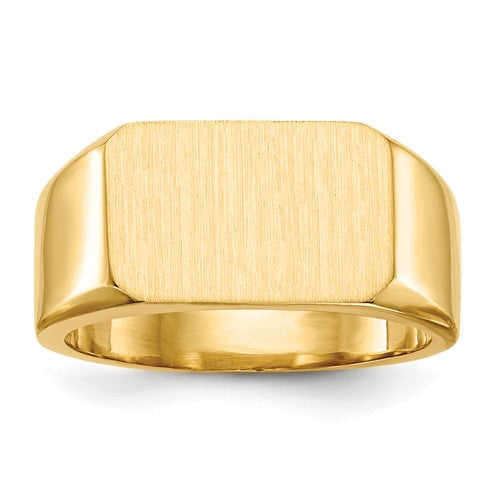 14k gold men's signet ring with a 15.0x10.0mm closed back design, showcasing a classic jewelry style.