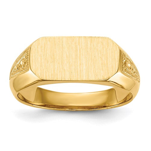 14k gold open back signet ring with 12.5x6.0mm setting, jewelry ring from Solomon Jewelers featuring a classic design.
