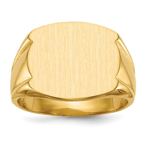 14k gold men's signet ring with a closed back, measuring 16.5x15.0mm, featuring a polished finish and classic design.