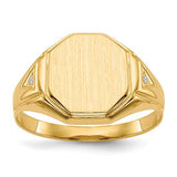 14k gold men's signet ring with open back and AA diamond, measuring 11.5x12.5mm, from Solomon Jewelers.