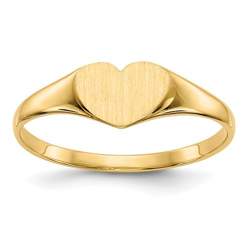 14k gold heart signet ring with 7.5x6.0mm closed back design from Solomon Jewelers, showcasing a polished jewelry ring.