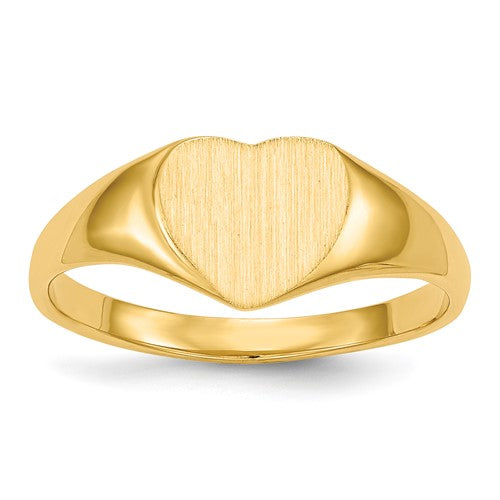 14k gold closed back heart signet ring with 8.5x7.5mm size, elegant jewelry ring from Solomon Jewelers.