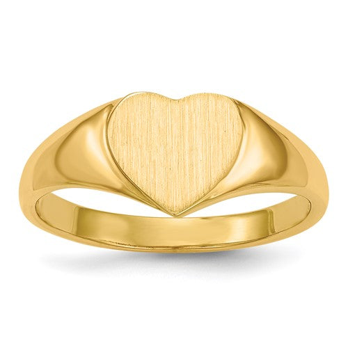 14k gold open back heart signet ring with 8.5x7.5mm face, elegant jewelry piece from Solomon Jewelers.