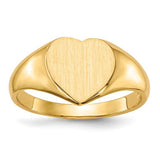 14k gold open back heart signet ring with 9.0x9.0mm design, crafted by Solomon Jewelers, featuring a polished heart shape.